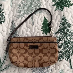 Coach Tan and Brown Signature Wristlet
